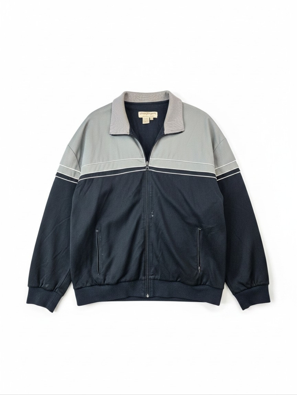Vintage Norm Thompson Full Zip Jacket Mens XXL Gray Black Colorblock Casual
